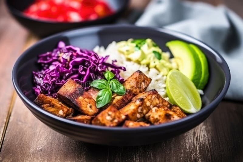 Boliche de burrito com tofu grelhado e repolho vermelho ilustração stock