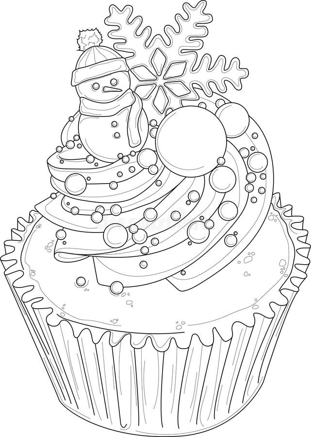 Página Para Colorir Cupcake. Bolo Doce Com Creme. Sobremesa Festiva. Padrão  Floral. Desenho De Linha Vetorial Desenhado À Mão. Livro De Colorir Para  Crianças E Adultos. Esboço Preto E Branco. Royalty Free