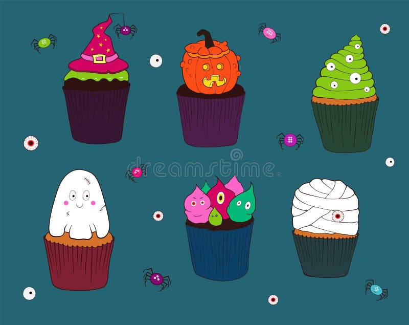 Bolinhos De Halloween Cupcake Com Molde, Cupcake Com Chapéu De Bruxa E  Aranha, E Cupcake Com Monstros De Creme Ilustração do Vetor - Ilustração de  bandeira, medo: 159680839
