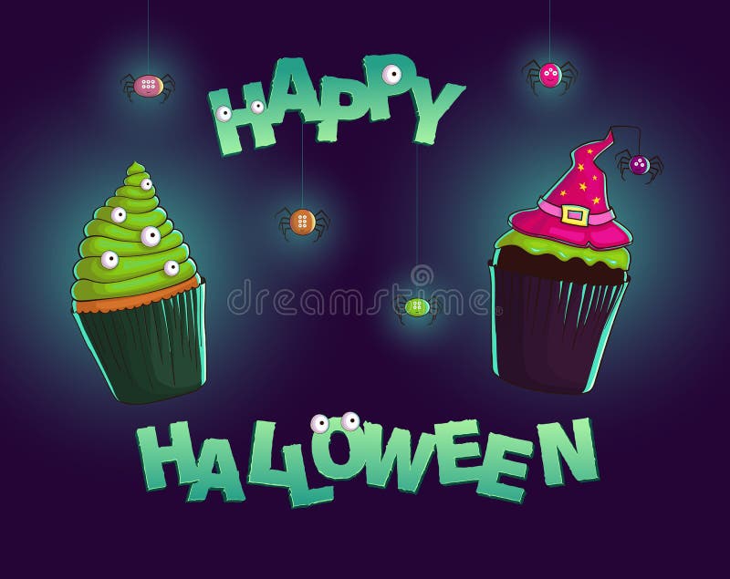 Bolinhos De Halloween Cupcake Com Molde, Cupcake Com Chapéu De Bruxa E  Aranha, E Cupcake Com Monstros De Creme Ilustração do Vetor - Ilustração de  bandeira, medo: 159680839