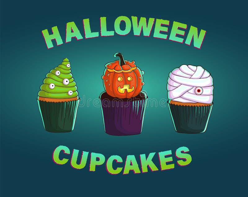 Bolinhos De Halloween Cupcake Com Molde, Cupcake Com Chapéu De Bruxa E  Aranha, E Cupcake Com Monstros De Creme Ilustração do Vetor - Ilustração de  bandeira, medo: 159680839