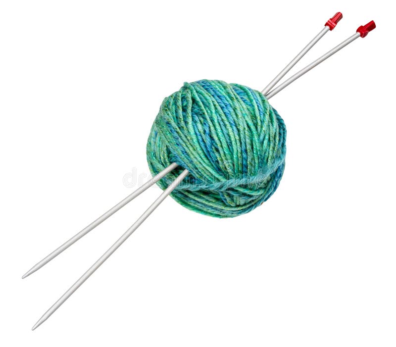 Boll av grönt garn med stickor som ut klipps arkivbild Boll av grönt garn med stickor som ut klipps arkivbild