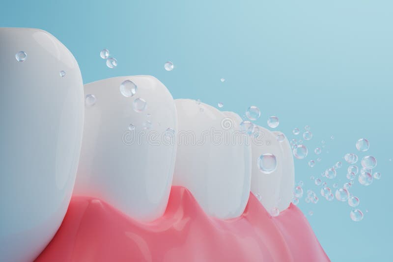 Water bubble and healthy tooth with healthy gums. Tooth care concept. Water bubble and healthy tooth with healthy gums. Tooth care concept.