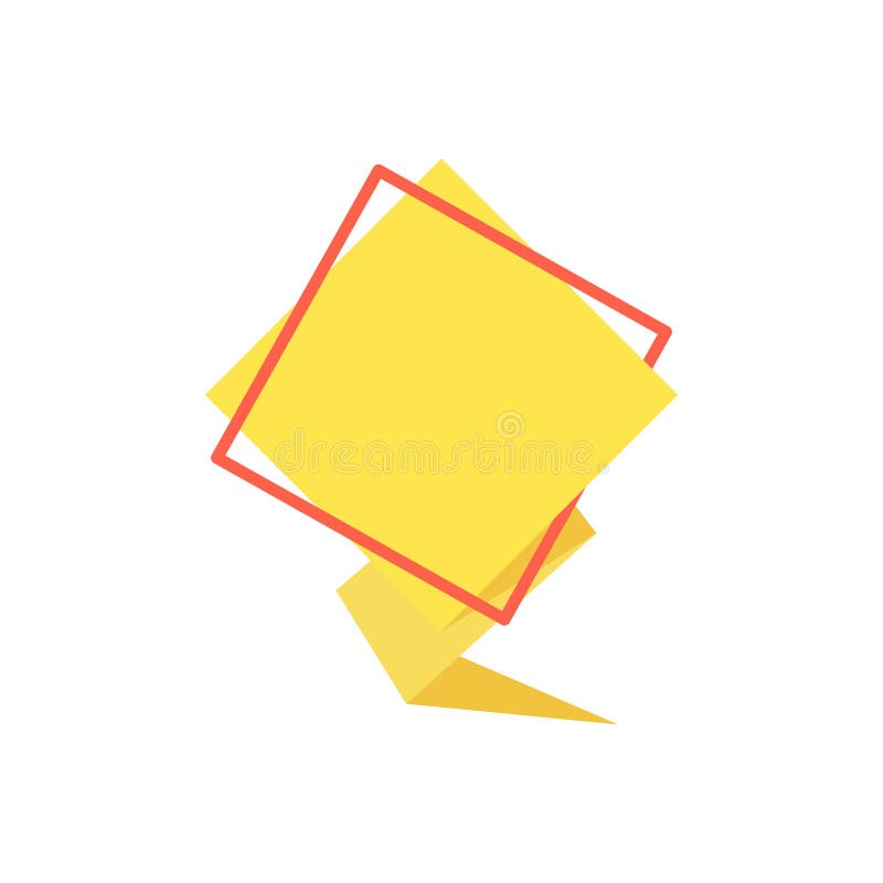 Bolla vocale gialla e rombo rosso telaio piatto. memphis style banner con forme geometriche astratte. vettore colorato royalty illustrazione gratis