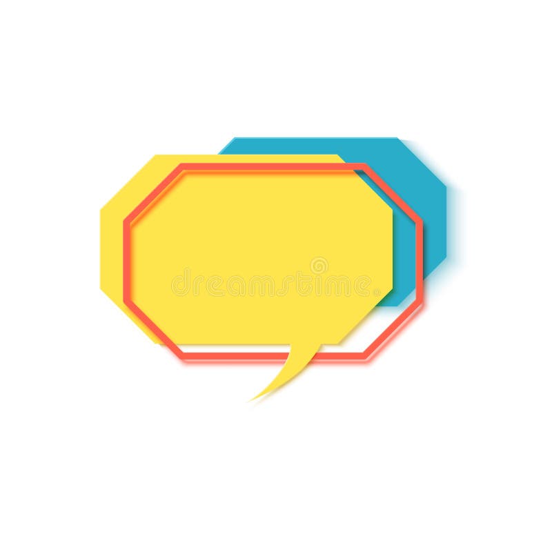 Bolla vocale gialla nell'arte di taglio della carta. banner esagono stile memphis con forme geometriche. vignetta colorata con pos illustrazione vettoriale