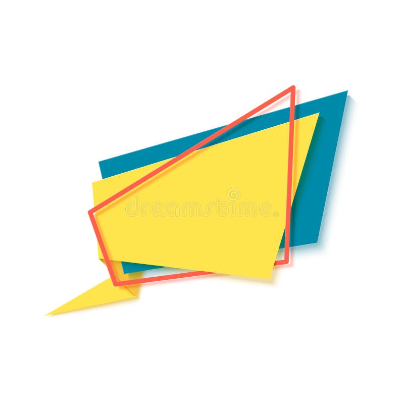 Bolla vocale gialla nell'arte di taglio della carta. memphis style banner con forme geometriche. vignetta colorata con posto per royalty illustrazione gratis