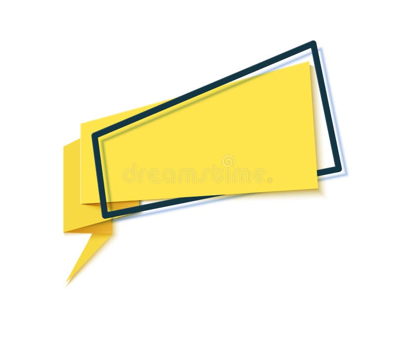 Bolla vocale gialla nell'arte di taglio della carta. memphis style banner con forme geometriche. vignetta colorata con posto per illustrazione di stock
