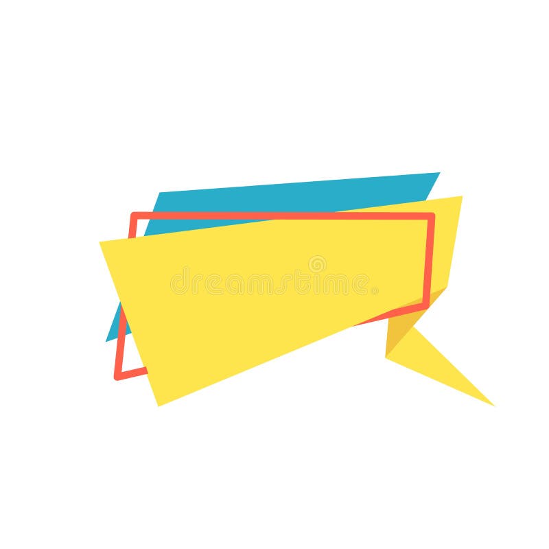 Bolla vocale gialla nell'arte di taglio della carta. memphis style banner con forme geometriche. vignetta colorata con posto per illustrazione di stock