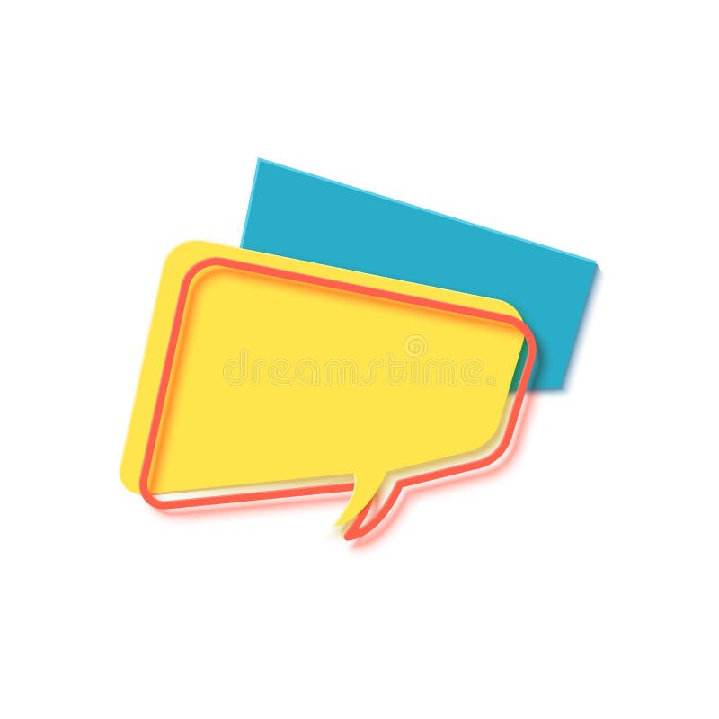 Bolla vocale gialla nell'arte di taglio della carta. memphis style banner con forme geometriche. vignetta colorata con posto per illustrazione di stock