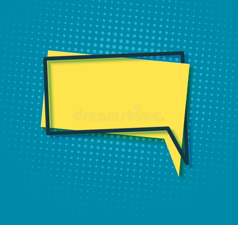 Bolla vocale gialla nell'arte di taglio della carta. memphis style banner con forme geometriche. vignetta colorata con posto per illustrazione di stock