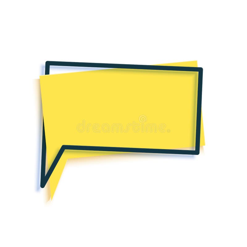Bolla vocale gialla nell'arte di taglio della carta. memphis style banner con forme geometriche. vignetta colorata con posto per illustrazione di stock