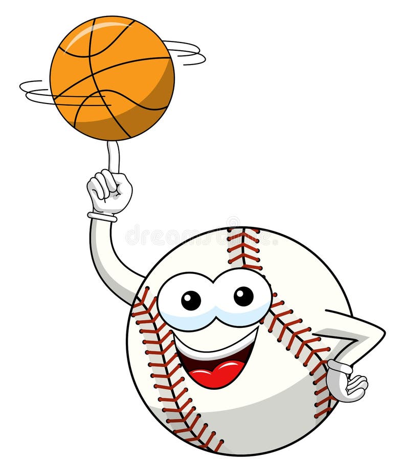 Bollen för basket för vektorn för tecknade filmen för maskot för baseballbollteckenet isolerade den roterande royaltyfri illustrationer