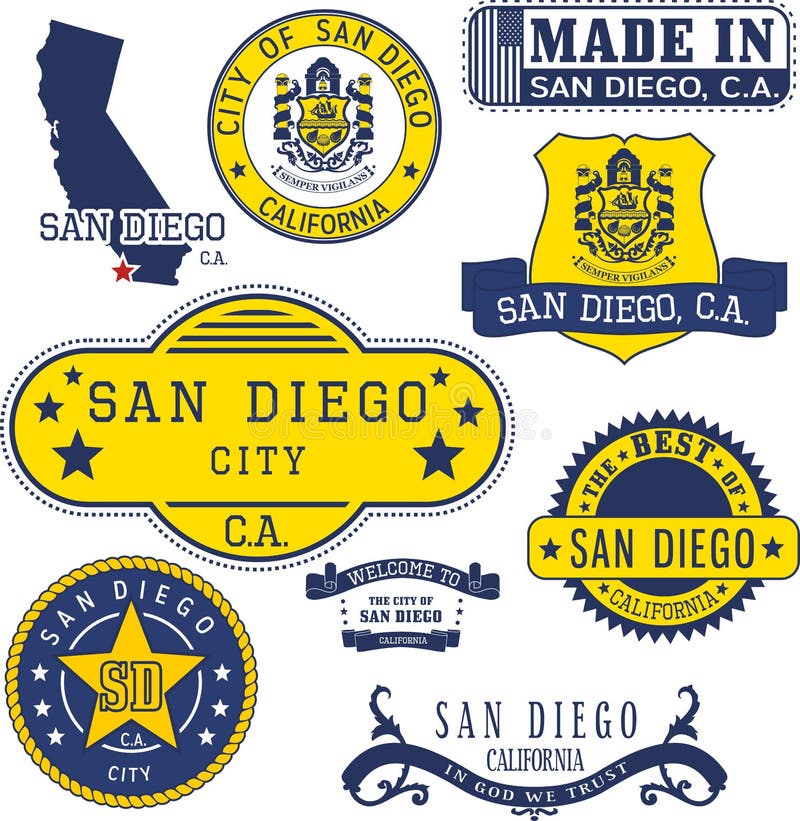 Bolli e segni generici della città di San Diego, CA illustrazione di stock Bolli e segni generici della città di San Diego, CA illustrazione di stock