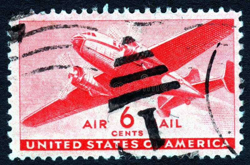 Vintage air mail postage stamp with cancelled marks. Vintage air mail postage stamp with cancelled marks.