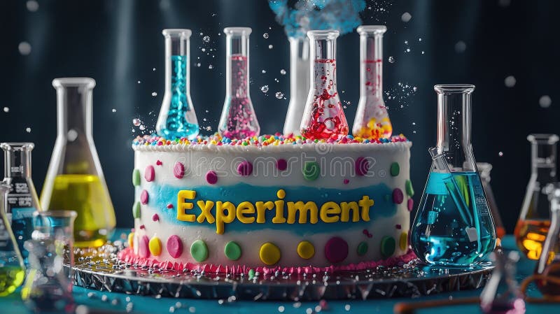 Bolo de química branco com detalhes coloridos imagem de stock royalty free