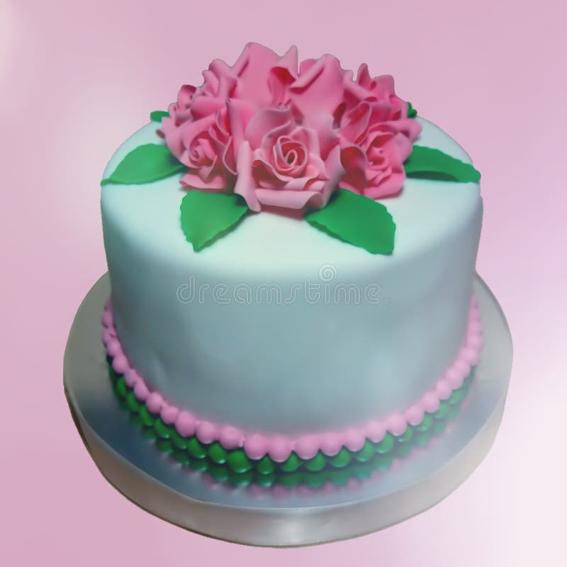 Bolo De Rosa Creme Azul Com Fundo Branco Para Comemoração De Aniversário.  Imagem de Stock - Imagem de pastelaria, feriado: 243237373