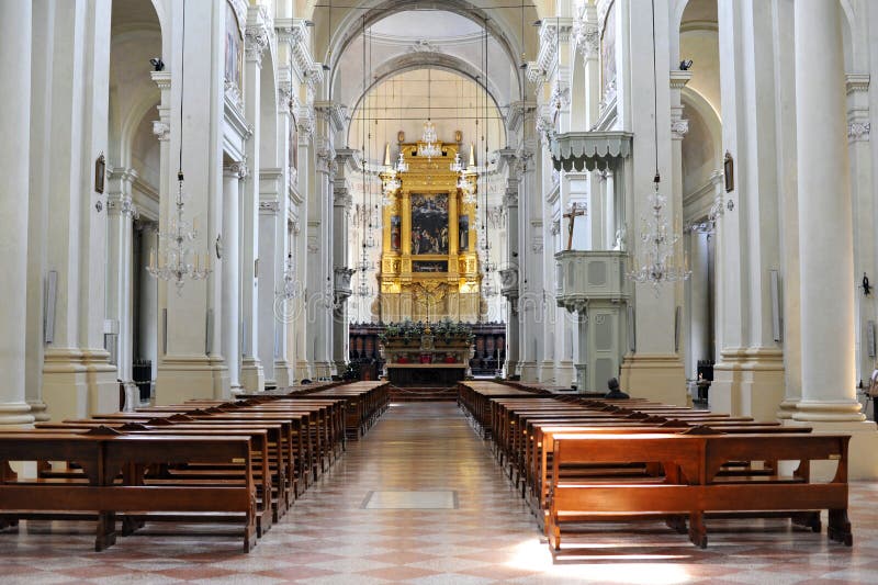 Interior of the big catholic church in Bologna, where you can see a lot of works of art, amazing place. image was taken in July 2011. Interior of the big catholic church in Bologna, where you can see a lot of works of art, amazing place. image was taken in July 2011