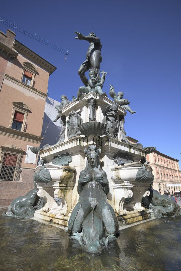 Bologna, Italy, Fountain of Neptune in Neptune Square Editorial Photo