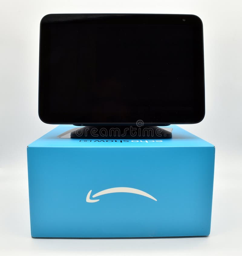 Bologna Italy January 10, 2021 Amazon Echo Show 8. Alexa, Virtual