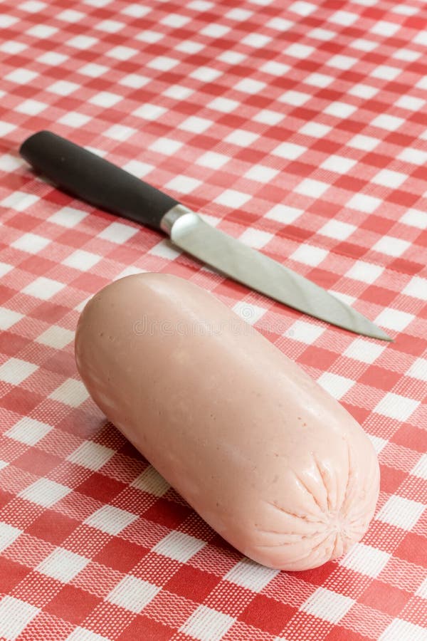 Bologna Salami on the Table with Knife Stock Photo Image of protein