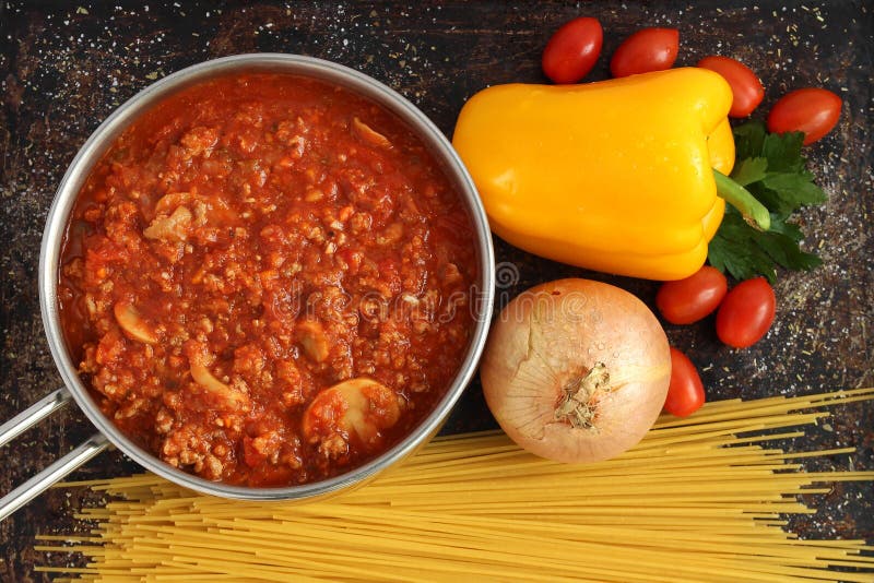 Bolognese sauce in pot stock photo. Image of dinner, italian 38993300