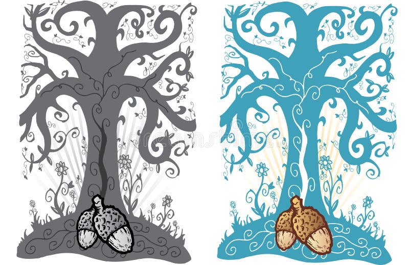 A bolota e a árvore de vida tattoo a ilustração do estilo