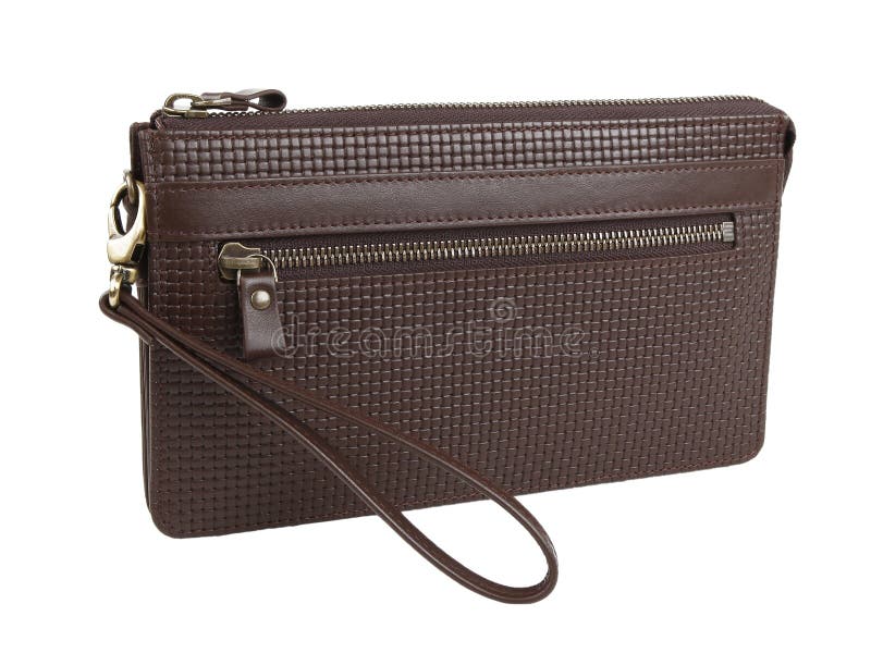 Bolsa de cuero marrón o cartera aislada en blanco fotografía de archivo libre de regalías Bolsa de cuero marrón o cartera aislada en blanco fotografía de archivo libre de regalías