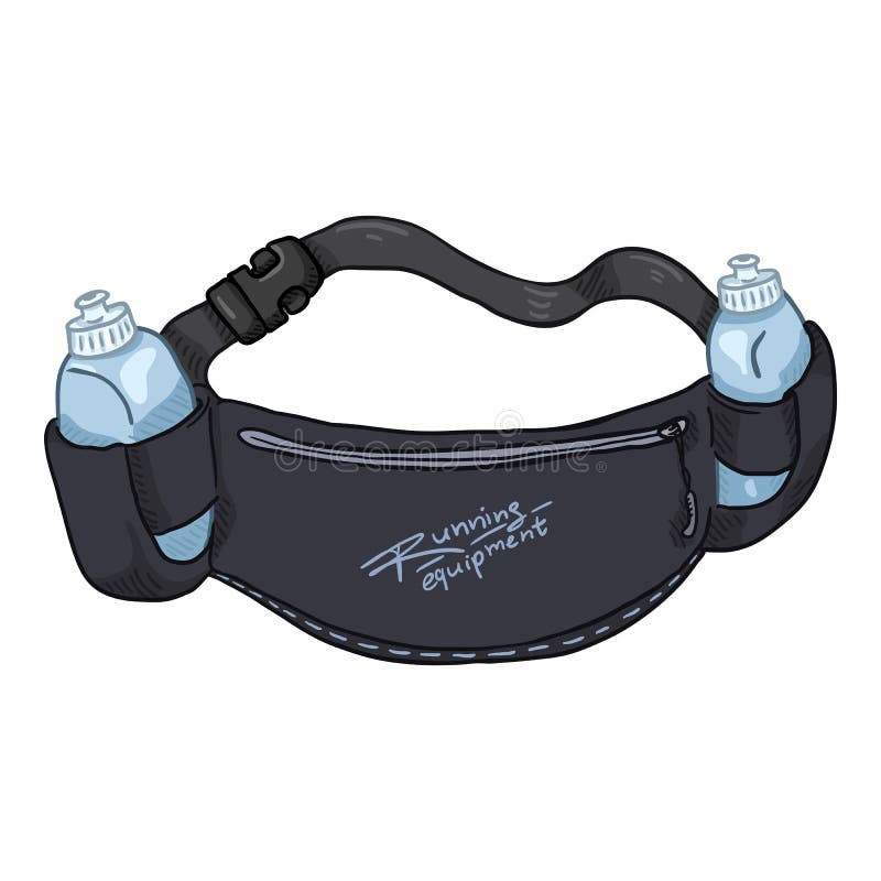 Bolso de la correa negra de la historieta del vector con las botellas de agua stock de ilustración Bolso de la correa negra de la historieta del vector con las botellas de agua stock de ilustración