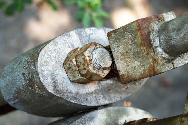 Bolt with Nut Engineering Structure Steel Suspension Bridge Stock Image