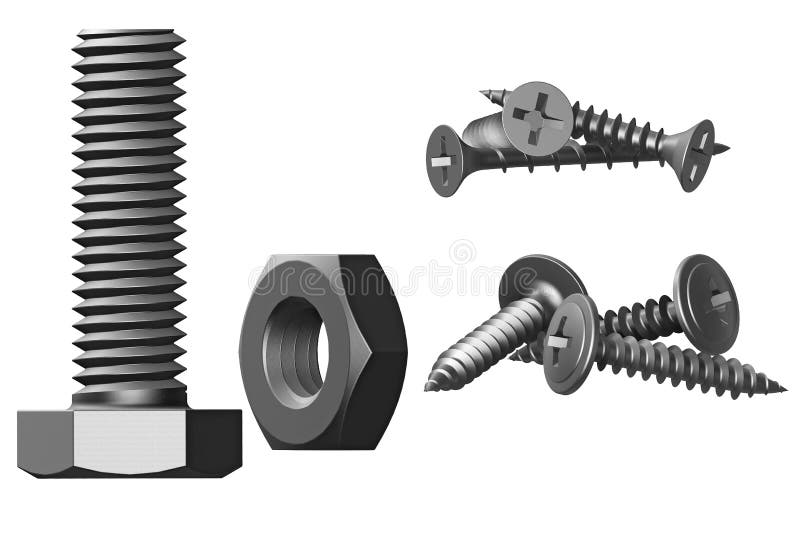 Bolt, nut and screws.