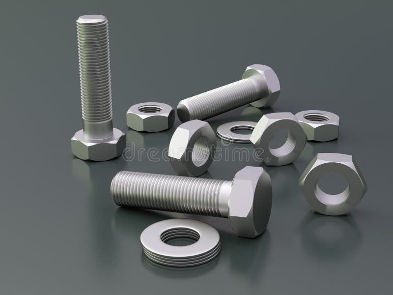 Bolts, Nuts And Pucks Of Different Shapes And Tools Stock Illustration