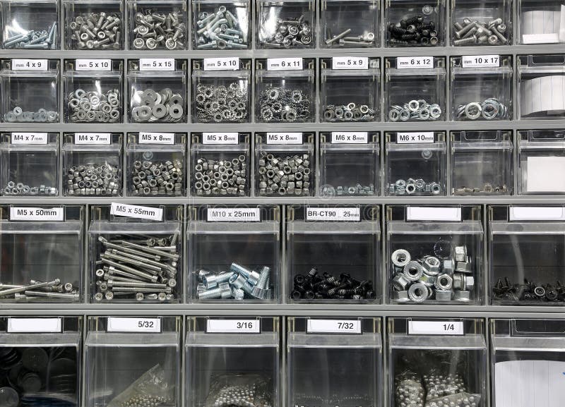Bolts and steel washers and iron in hardware store royalty free stock images Bolts and steel washers and iron in hardware store royalty free stock images