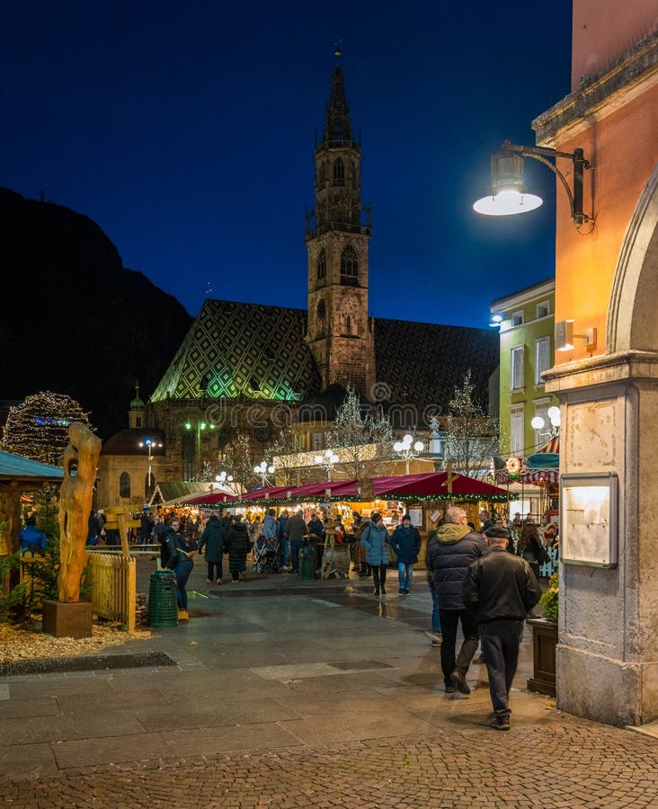 Bolzano Christmas Market in the Evening. Trentino Alto Adige, Italy