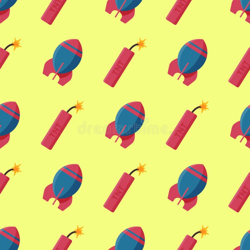 Bomb Dynamite Fuse Vector Illustration Grenade Seamless Pattern Attack ...