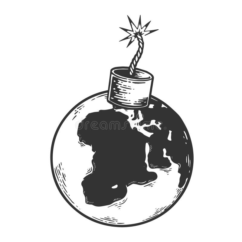 Bomb planet earth sketch engraving vector vector illustration Bomb planet earth sketch engraving vector vector illustration