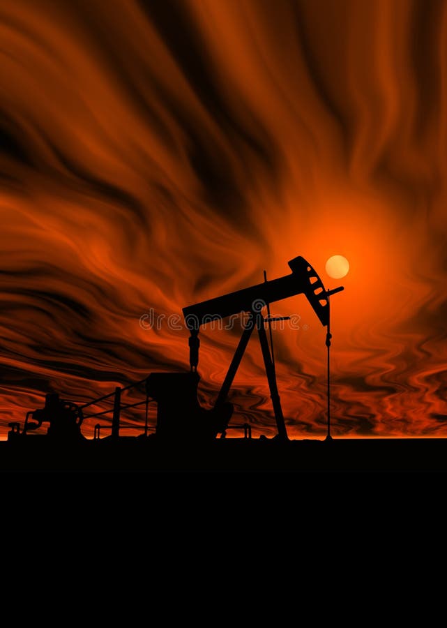 Bomba de petróleo bajo el cielo caliente imagen de archivo