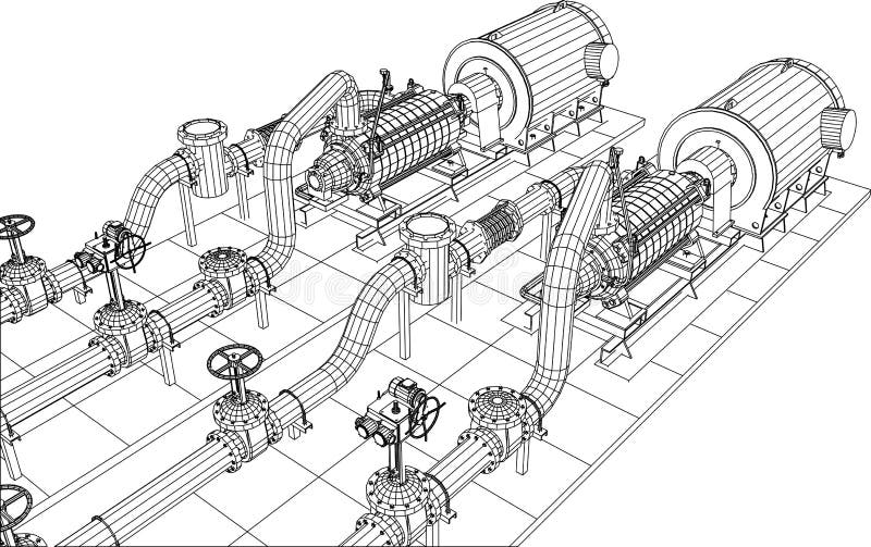 bomba de petróleo y gas del equipo industrial del Alambre-marco ilustración del vector bomba de petróleo y gas del equipo industrial del Alambre-marco ilustración del vector