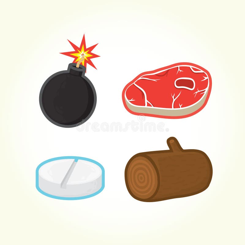 Bomba, filete, píldora, iconos del vector del registro stock de ilustración