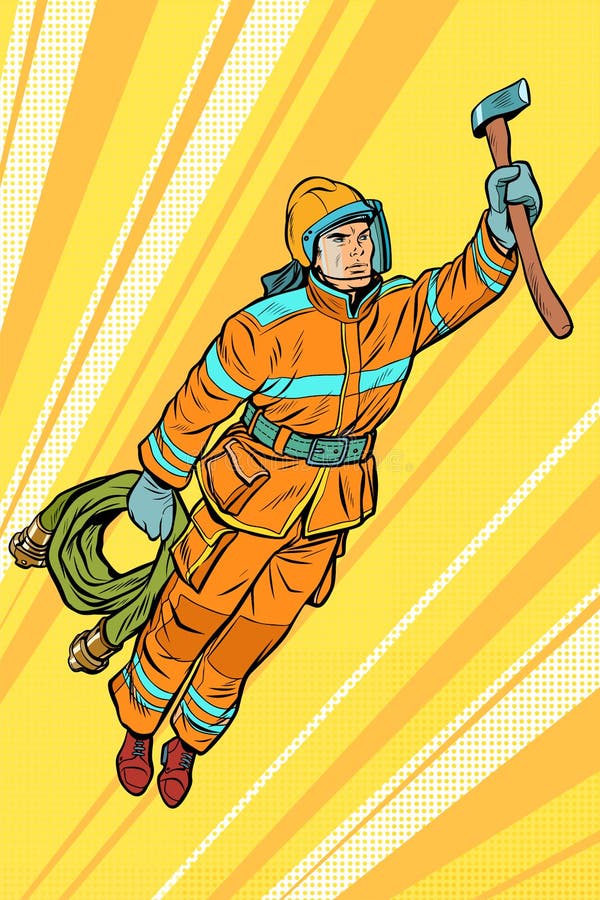 Bombeiro, ajuda do super-herói do voo do sapador-bombeiro ilustração stock Bombeiro, ajuda do super-herói do voo do sapador-bombeiro ilustração stock