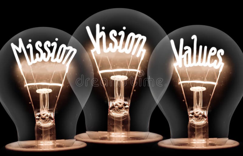 Bombillas con la misión, Vision, concepto de los valores imagenes de archivo Bombillas con la misión, Vision, concepto de los valores imagenes de archivo