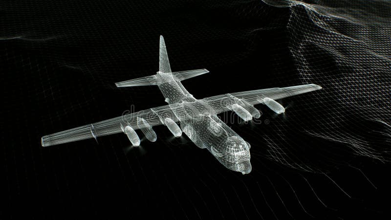 Bommenwerper die in de hemel vliegen Wireframe 3d animatie