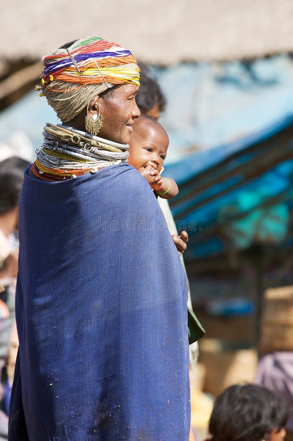 Bonda tribal woman and baby royalty free stock photo