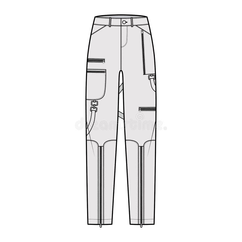 Bondage Pants Technical Fashion Illustration with Low Waist, Rise ...