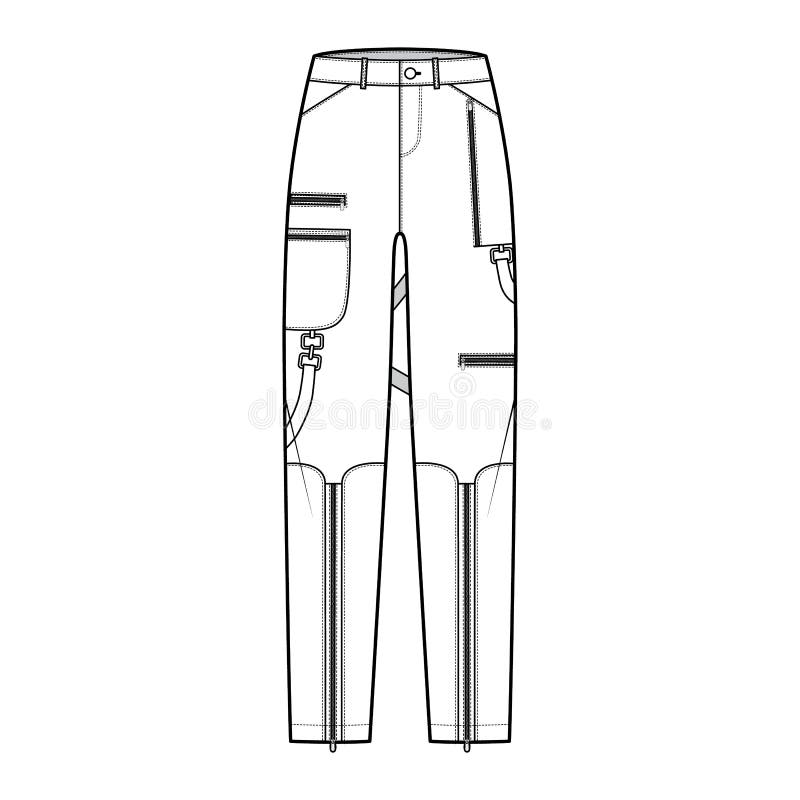 Bondage Pants Technical Fashion Illustration with Low Waist, Rise ...