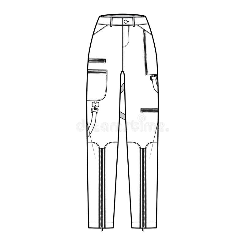 Bondage Pants Technical Fashion Illustration with Low Waist, Rise ...