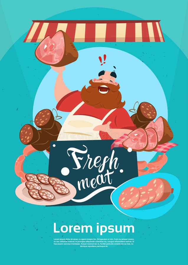 BondeSell Pork Meat produkter på Eco brukar den organiska marknaden stock illustrationer BondeSell Pork Meat produkter på Eco brukar den organiska marknaden stock illustrationer