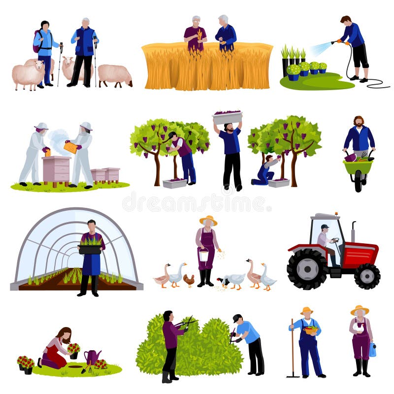Bondeträdgårdsmästare sänker symbolssamlingen royaltyfri illustrationer Bondeträdgårdsmästare sänker symbolssamlingen royaltyfri illustrationer