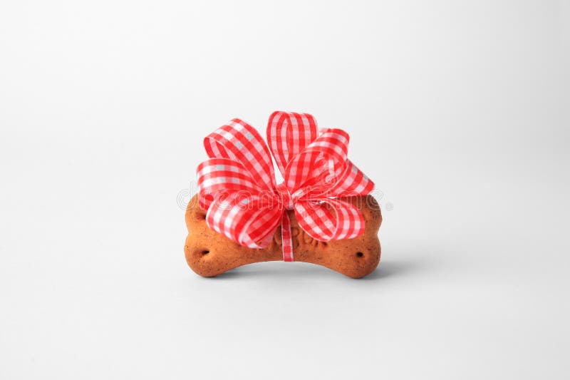 Bone Shaped Dog Cookie with Bow on White Background Stock Photo Image