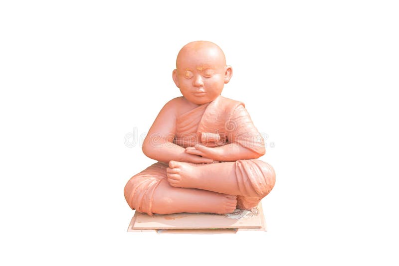 Boneca da argila do principiante budista que guarda o assento para a meditação imagens de stock Boneca da argila do principiante budista que guarda o assento para a meditação imagens de stock