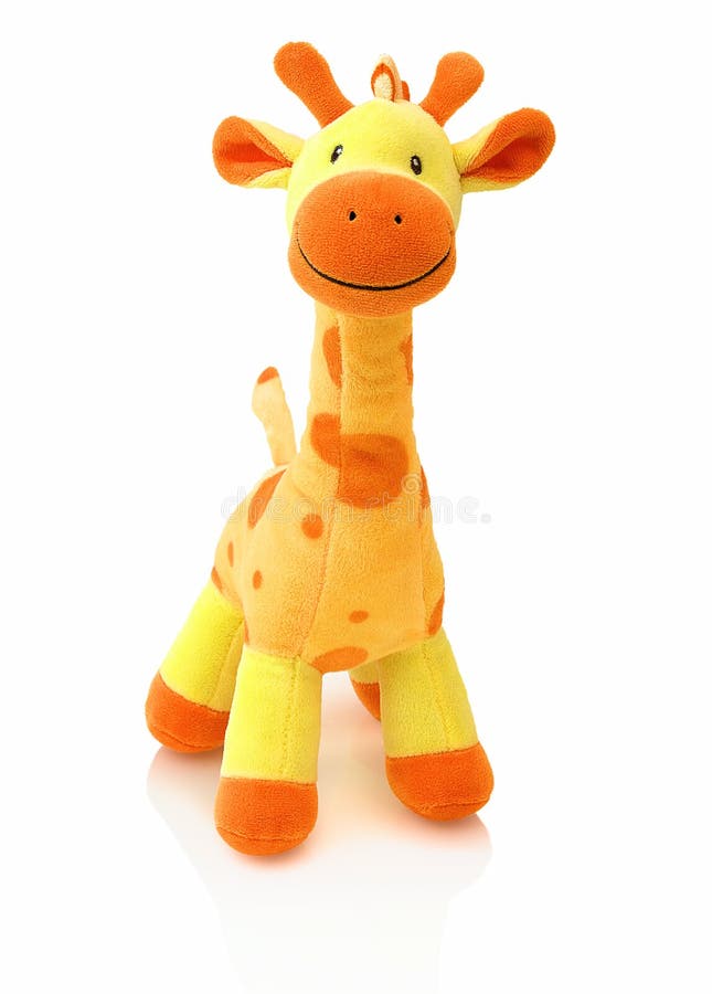 Boneca do plushie do girafa isolada no fundo branco com reflexão da sombra Fantoche enchido luxuoso do girafa no contexto branco fotografia de stock Boneca do plushie do girafa isolada no fundo branco com reflexão da sombra Fantoche enchido luxuoso do girafa no contexto branco fotografia de stock